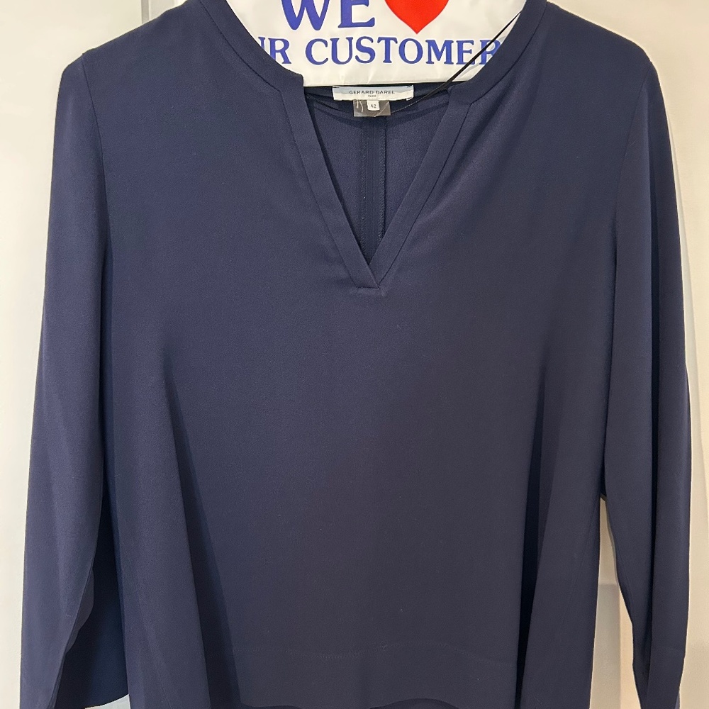 Gerard Darel navy bcrepe split-neck top
